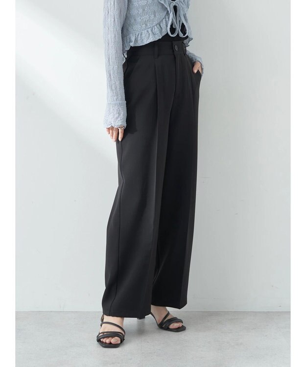 earth music&ecology タックストレートパンツ Black