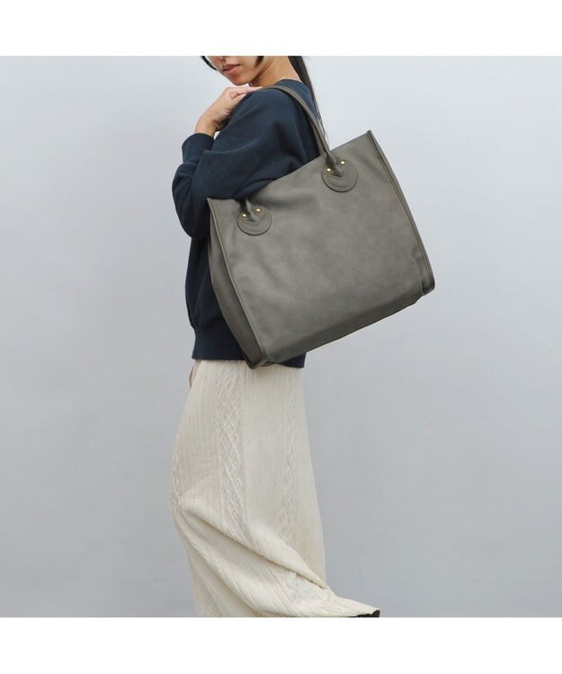 UNBILLION cachecache 丸手根革スクエアトートバッグ グレー