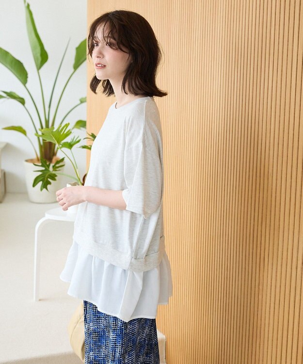 Green Parks 裾フリルドッキング５分袖プルオーバー Oatmeal