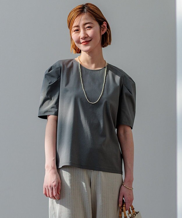 23区 【洗える】スムースデザイン タックディテール カットソー カーキ系