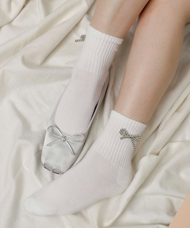 WEGO メタルリボンクルーソックス ホワイト