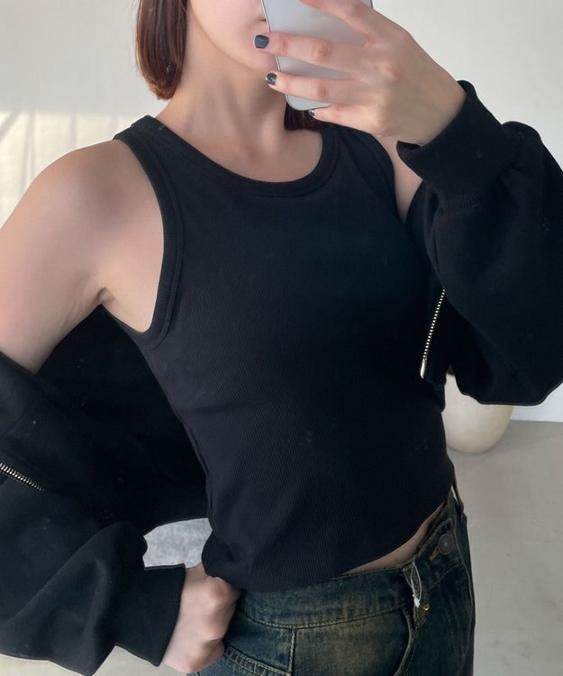 WEGO 【カップ付きインナー/SMサイズ展開】なちゅ盛れカップインアメスリタンク ブラック