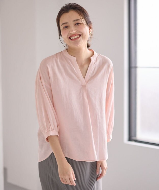 ANY 【手洗い可能】ヨーロピアンリネンスキッパーネックブラウス ピンク