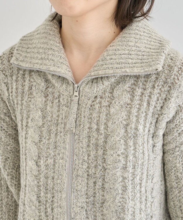 Green Parks 衿付きケーブルｚｉｐカーディガン Light Beige