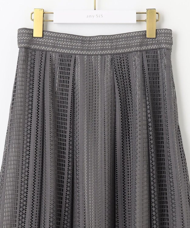 ANY SIS 【洗える】ストライプメッシュレース スカート スレート
