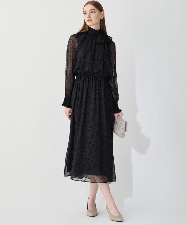 23区 【APPLAUDIR】シアードットフロッキー ボウタイリボンドレス ブラック系