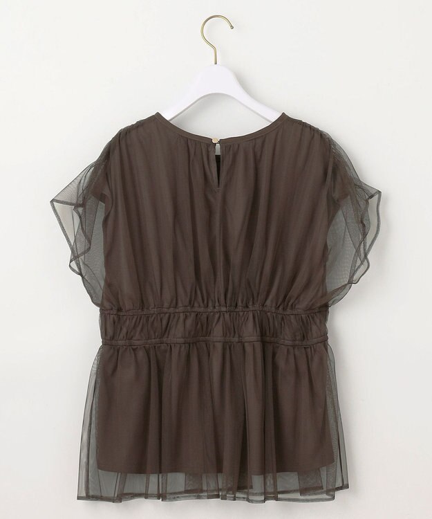 ANY SIS 【洗える】チュールペプラム ブラウス ダークブラウン系