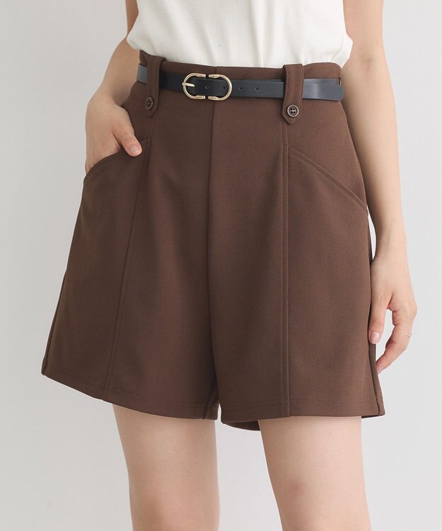 earth music&ecology ベルト付きタブデザインショートパンツ Brown