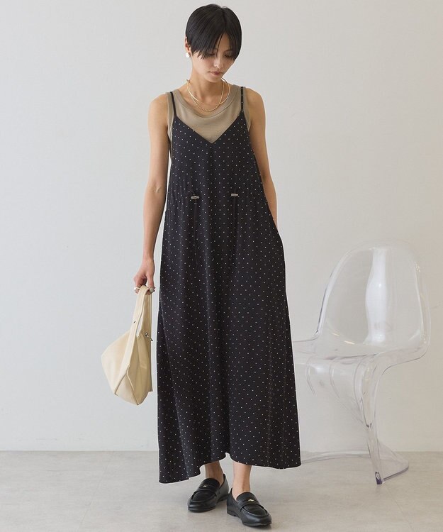 AMERICAN HOLIC サイドシャーリングVネックドットキャミワンピース Black