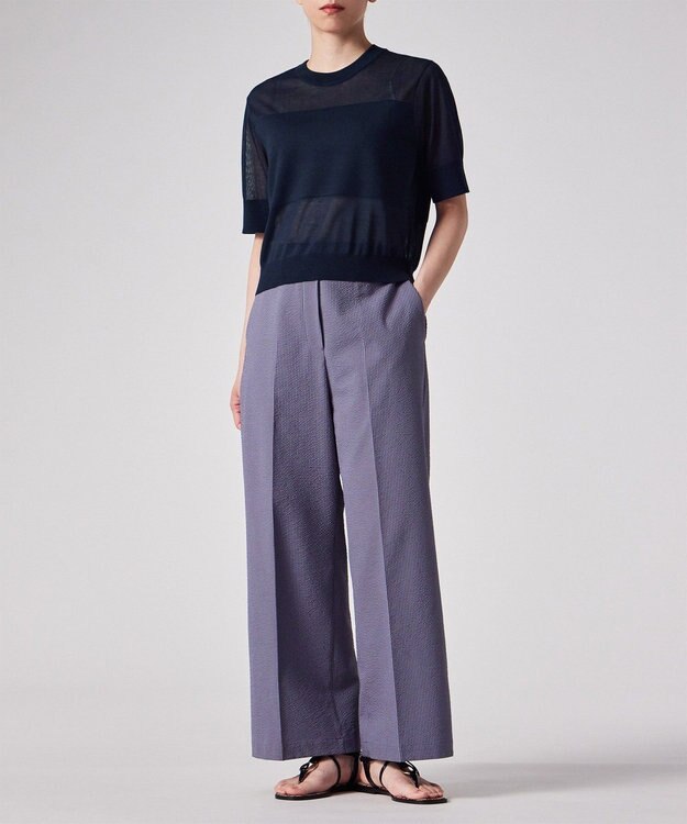 Paul Smith 【洗える】シアーボーダー 半袖ニット ネイビー