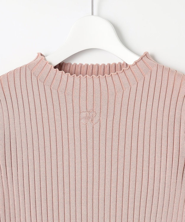 Feroux 【洗える】ロゴリブ プルオーバー ニット ピンク系