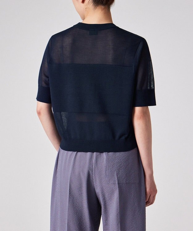 Paul Smith 【洗える】シアーボーダー 半袖ニット ネイビー