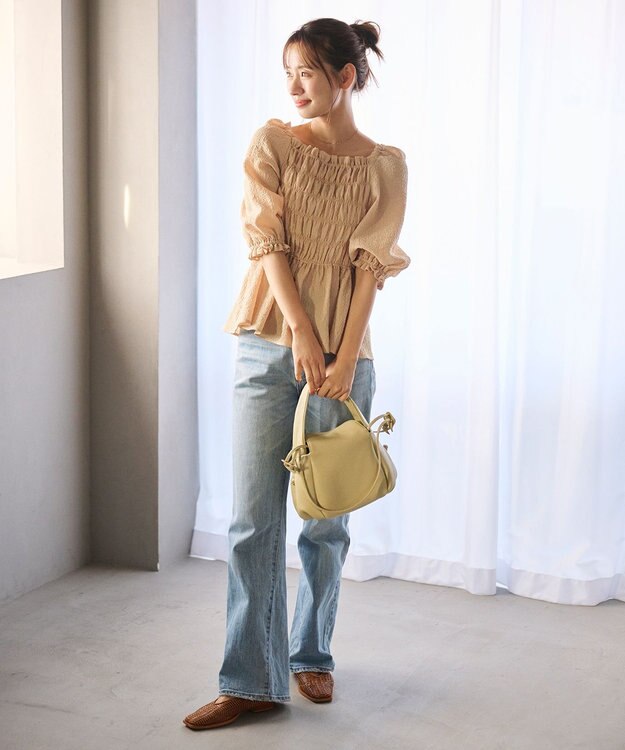 #Newans 2WAYシャーリングペプラムブラウス ベージュ