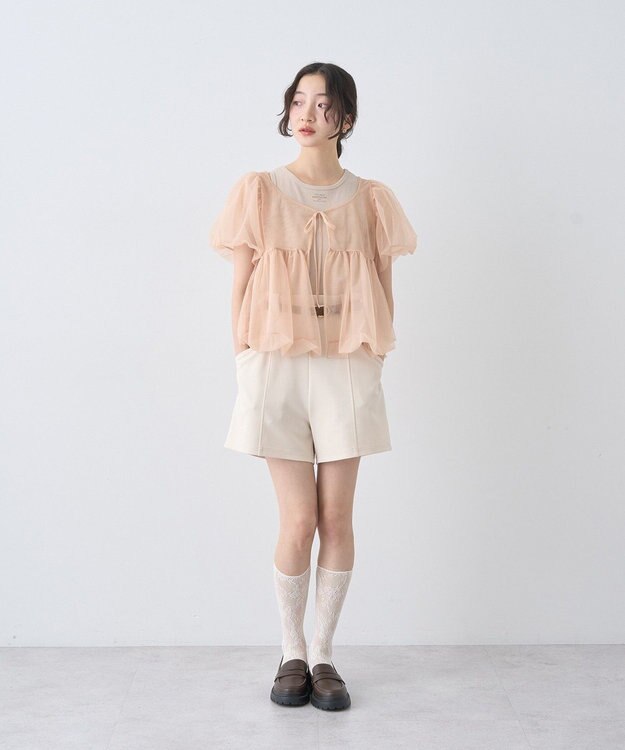 earth music&ecology ベルト付きタブデザインショートパンツ Ivory