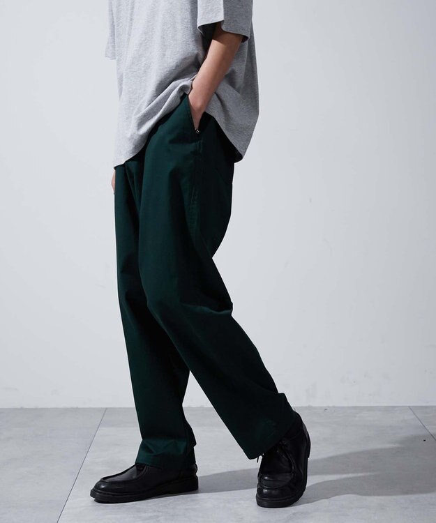 WEGO 【ユニセックス着用ITEM/ウエストゴム/手洗い可】チノイージーワイドパンツ ダークグリーン
