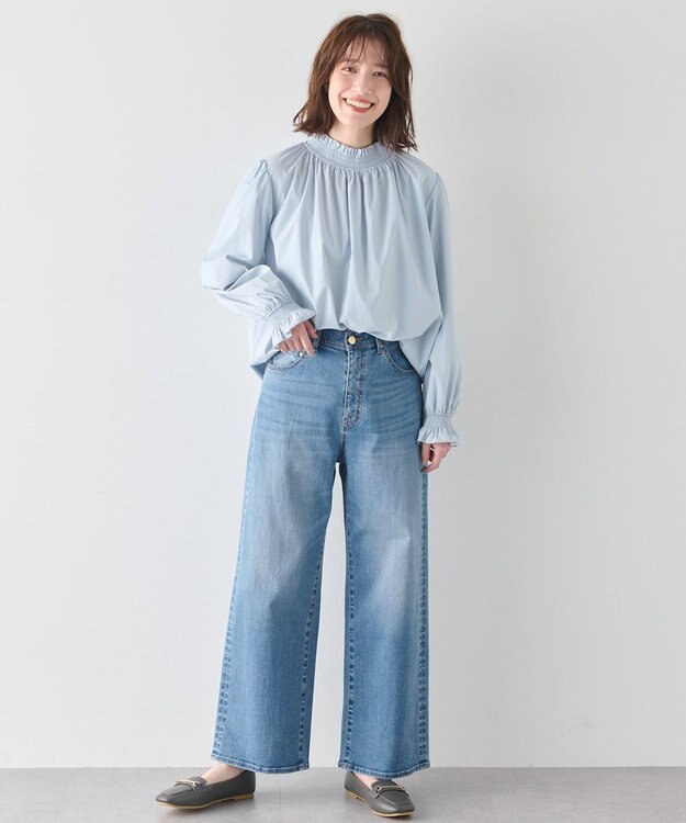 ANY L 【洗濯機可/ウエストゴム/ストレッチ】ワイドデニムパンツ フェードインディゴ