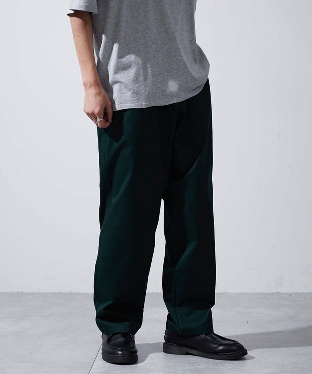 WEGO 【ユニセックス着用ITEM/ウエストゴム/手洗い可】チノイージーワイドパンツ ダークグリーン