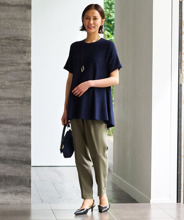 自由区 【WEB限定・洗える・XSサイズあり】ハイツイストコットンアセテートテントライン ニット ネイビー系