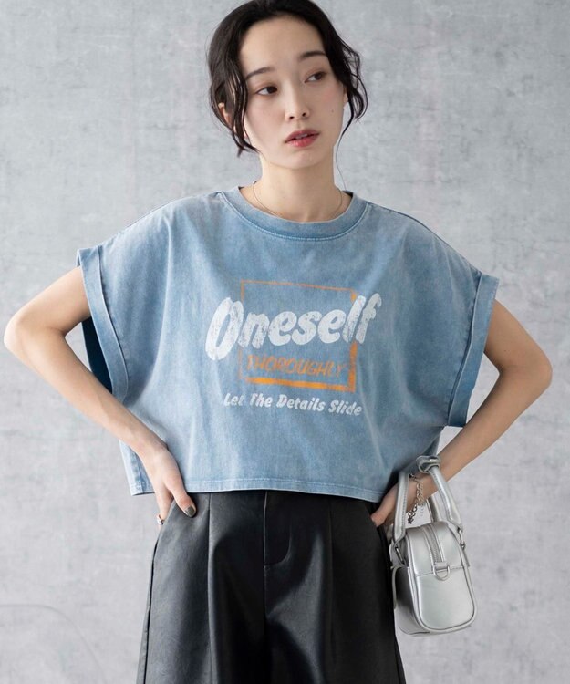 WEGO 【洗える】ヴィンテージウォッシュロールアップショートTシャツ ブルーその他