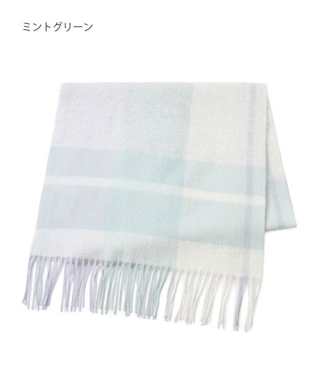 MOONBAT FURLA ウールブロックチェックラメストール/幅50cm ミントグリーン