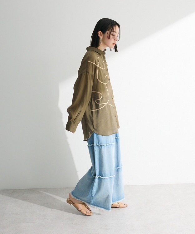 Green Parks ・ＥＬＥＮＣＡＲＥ　ＤＵＥ　テープ刺繍シアーシャツ Khaki