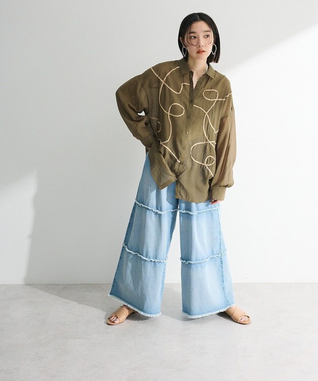 Green Parks ・ＥＬＥＮＣＡＲＥ　ＤＵＥ　テープ刺繍シアーシャツ Khaki