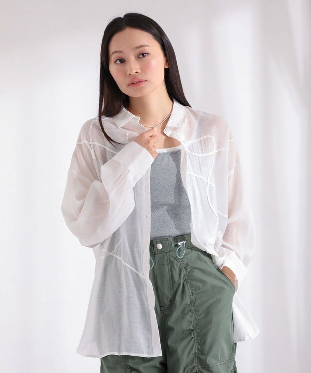 Green Parks ・ＥＬＥＮＣＡＲＥ　ＤＵＥ　テープ刺繍シアーシャツ Off White