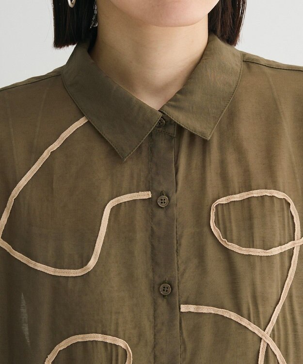 Green Parks ・ＥＬＥＮＣＡＲＥ　ＤＵＥ　テープ刺繍シアーシャツ Khaki