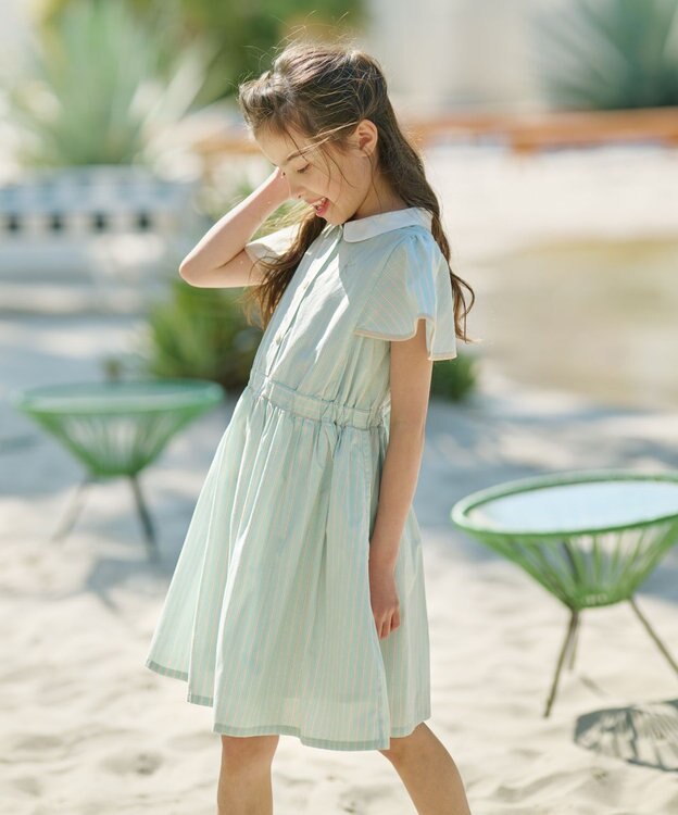 組曲 KIDS 【110-140㎝】サマーストライプ ワンピース セージ系1