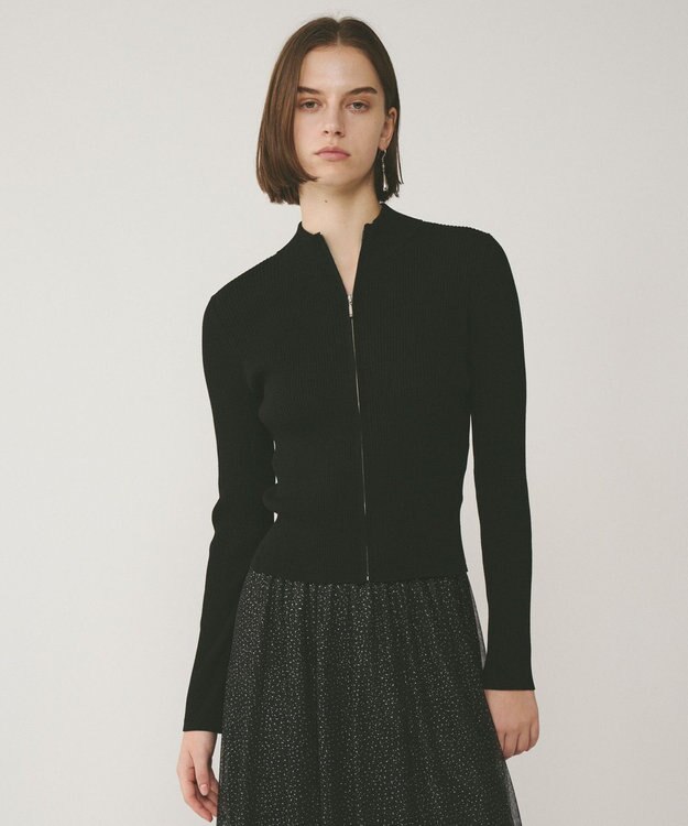 GRACE CONTINENTAL リブニットzipトップ ブラック