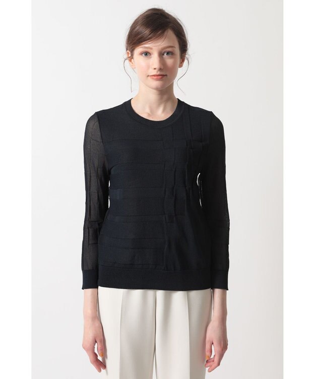 DAKS リンクス柄チェック クルーネックプルオーバー ネイビー