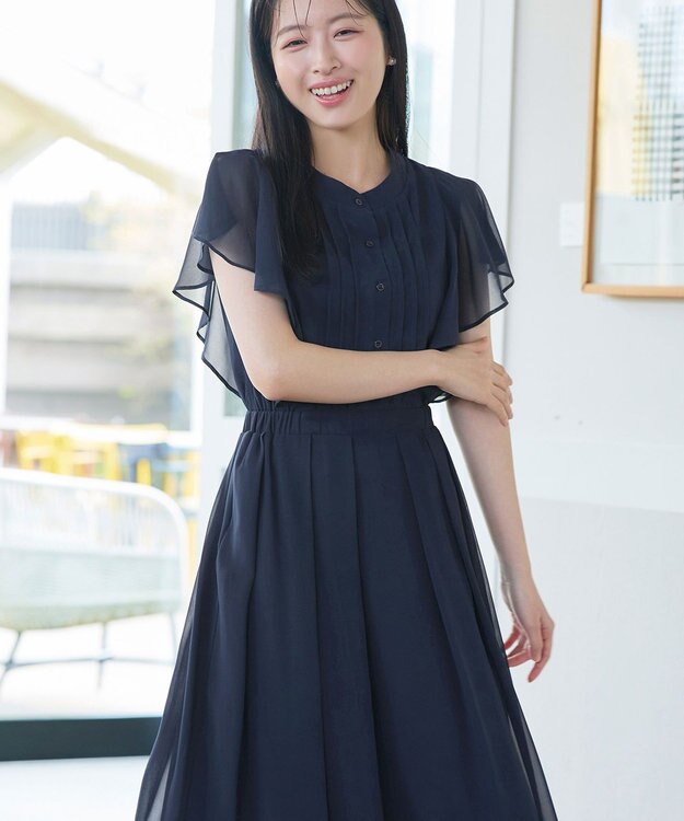 Tiaclasse L 【新色追加】フレアスリーブワンピース ダークネイビー