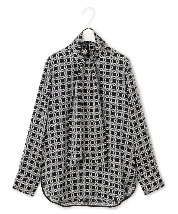 ICB 【洗える】レトロウォールペーパープリント ブラウス オフホワイト×ブラック系