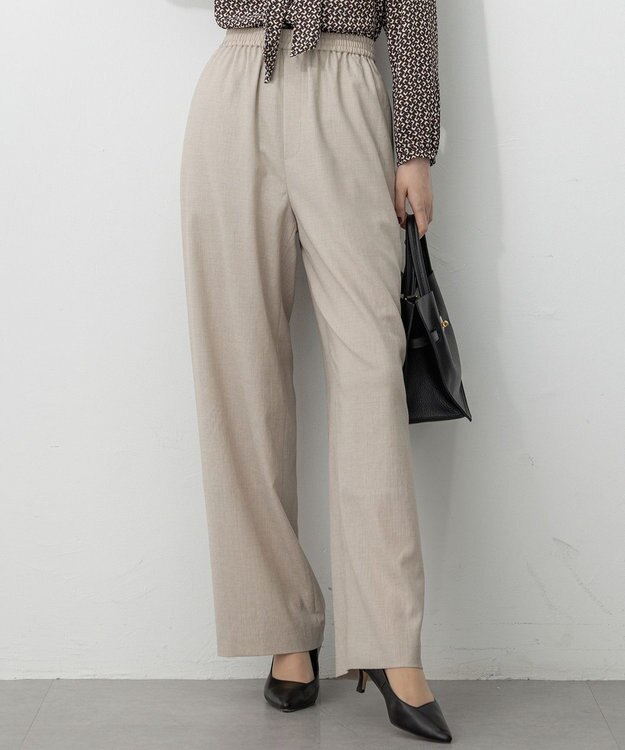 23区 S 【洗える】トリアセスラブストレッチ ワイド パンツ ベージュ系
