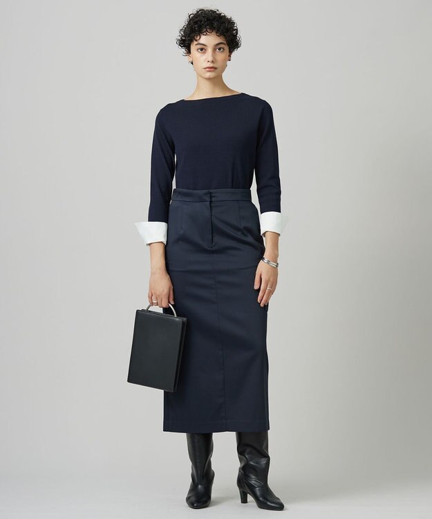 ICB L 【洗える】ウォームサテン カーゴスカート ネイビー系