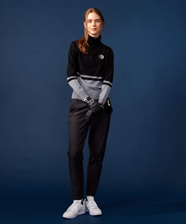 23区GOLF 【WOMEN】【ウォッシャブル 】バイカラー ニットソー ブラック系