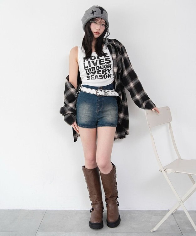 WEGO ハイウエストマイクロデニムショーツ デニム中濃加工色