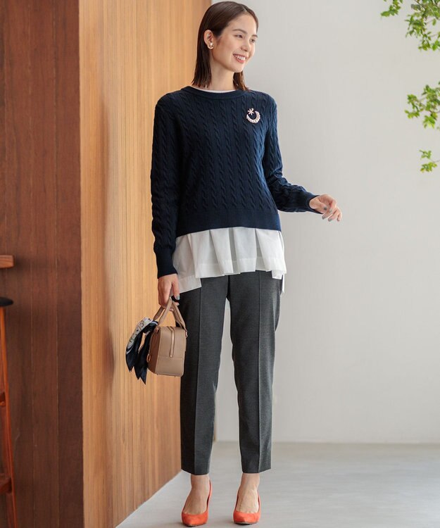 組曲 L 【前後着用可】コットンカシミヤ混2WAYケーブル ニット ネイビー系