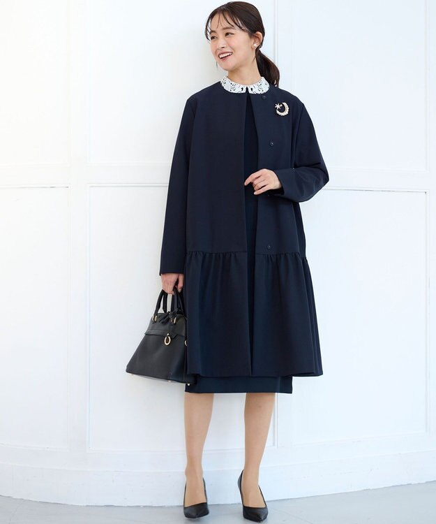 組曲 L 【KUMIKYOKU NAVY】コンフォータブルドレープ レース襟ワンピース ネイビー系