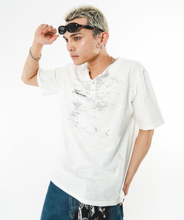 WEGO 【ユニセックス着用ITEM】アイレットスラブヘンリーネックT（SS） ホワイト