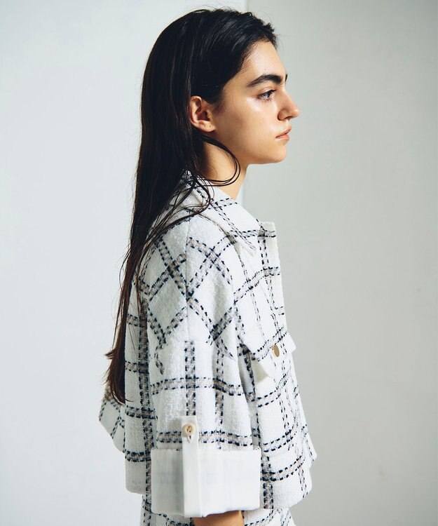 GRACE CONTINENTAL チェックツイードショートジャケット ホワイト