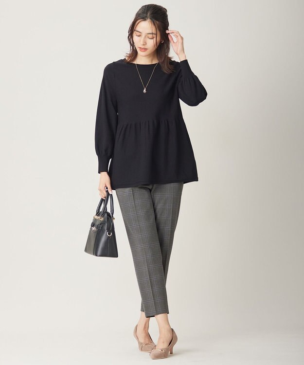 ANY SIS 【洗える】ペプラムニット プルオーバー ブラック