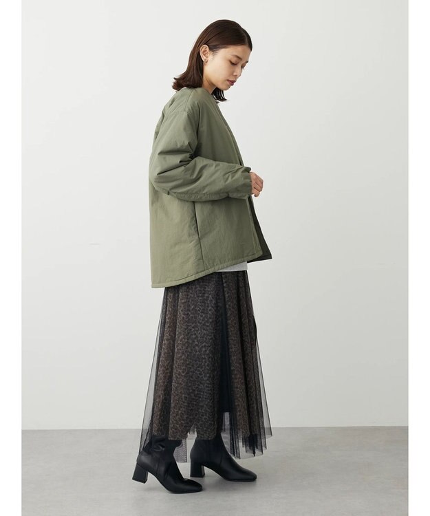 Green Parks ライト中わたノーカラーブルゾン Khaki