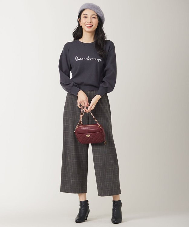 ANY SIS L 【洗える】ロゴ刺繍 ニット チャコール×アイボリー