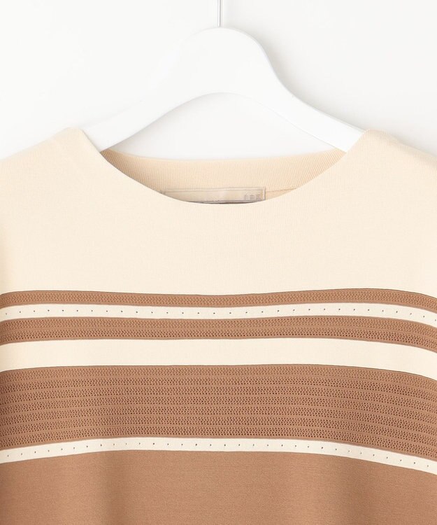 自由区 【洗える】クレープストレッチブロッキングボーダー ニット ブラウン系1