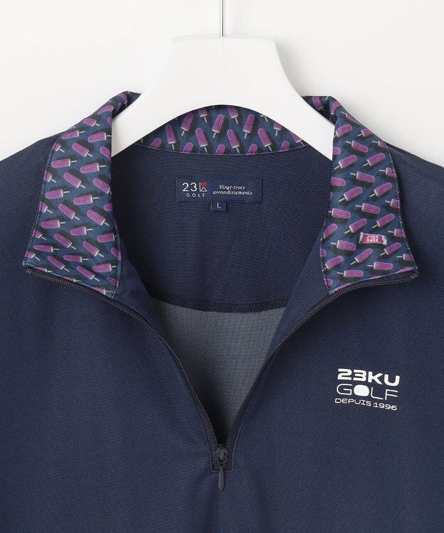 23区GOLF 【MEN】【接触冷感・UVケア・吸水速乾】ハーフジップ 無地ポロシャツ ネイビー系