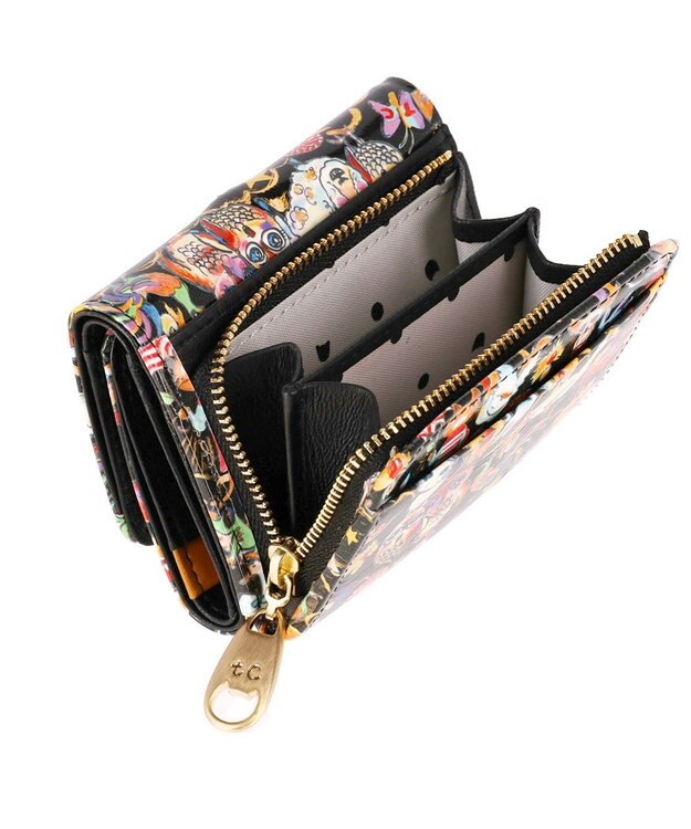 tsumori chisato CARRY 森のどうぶつたち ミニ財布 折り財布 ブラック