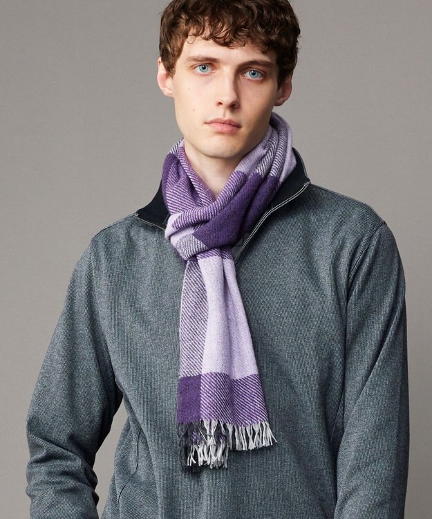 JOSEPH ABBOUD 【イタリア製・カシミヤ混】トーンオントーンチェック ストール パープル系4