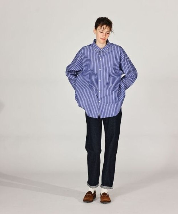 LENO REGULAR COLLAR SHIRTS 《UNISEX》 レギュラーカラーシャツ BLUE STRIPE