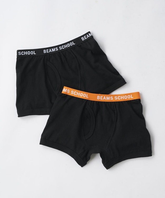 BEAMS SCHOOL ボーイズボクサーパンツ2枚セット ブラック×オレンジ